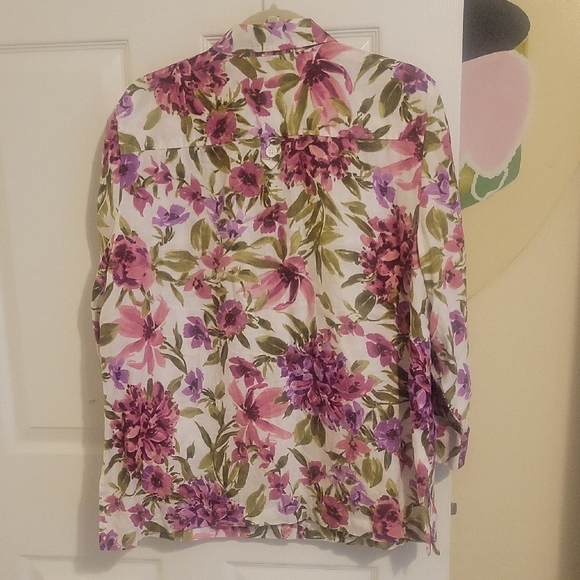 Jones NY Sport szXL Vibrant Floral Linen 3/4 sleeve Button-Down Shirt - Picture 6 of 6